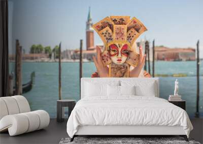 Vacation in Venice - Italy. Concept of tourism and holidays. European or American Woman in city scene Wall mural