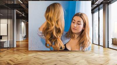 Woman with a wig hair, beauty details, hair concept Wall mural