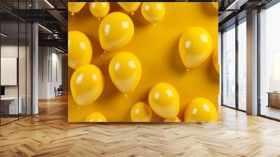 A lot of yellow balloons on a yellow background, the concept of a holiday, party, sales, opening ceremonies Wall mural