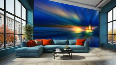 abstract artistic burning candle light in the dark, in blue tones with light rays and copy space for Wall mural