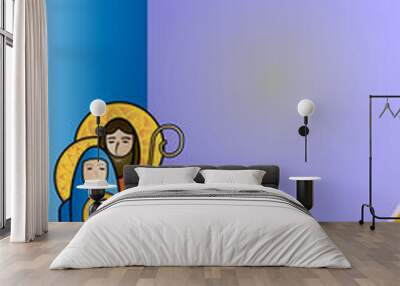 Christmas religious nativity scene, Holy family abstract illustration Mary Joseph and Jesus.  Wall mural