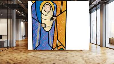 Christmas religious nativity scene, Holy family abstract illustration Mary Joseph and Jesus.  Wall mural