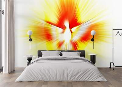 Holy Spirit, Pentecost or Confirmation symbol with a dove, and bursting rays of flames or fire. Abstract modern religious digital illustration background Wall mural