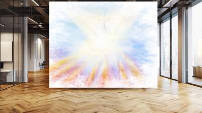 Holy Spirit, Pentecost or Confirmation symbol with a dove, and bursting rays of flames or fire. Abstract modern religious digital illustration background Wall mural