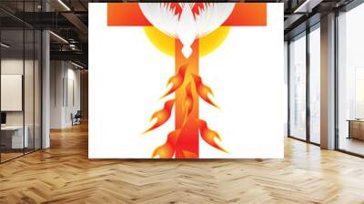 Holy Spirit symbol - a white dove, with halo of light rays and seven rays of fire symbolizing sevenfold gifts of the Holy Spirit. Wall mural