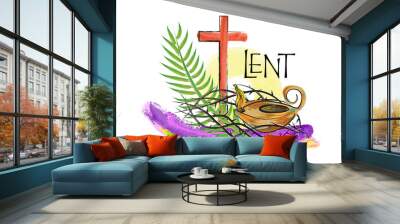 Lent season conceptual composition illustration, with oil lamp and thorns Wall mural