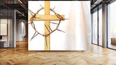 Wooden cross with a crown of thorns lent Easter resurrection pas Wall mural