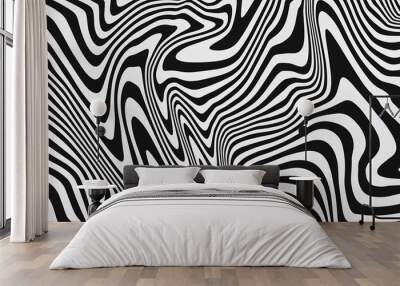 Abstract distorted wavy stripes pattern vector design. Optical illusion waves background. Wall mural