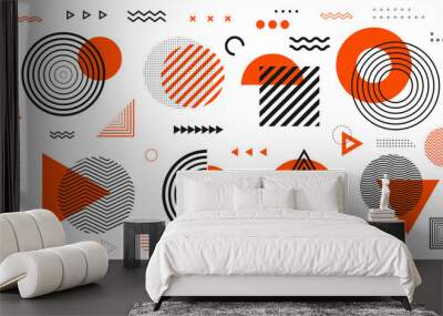 Collection of geometric shapes. Retro graphic elements. Trendy memphis style pattern. Wall mural