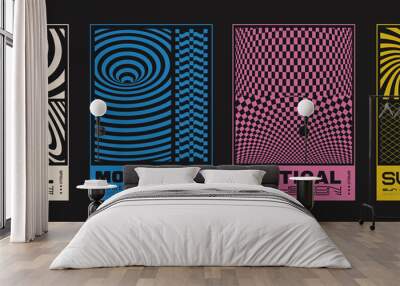 Collection of Swiss Design posters. Abstract Monochrome Optical Illusion Placards. Cool Meta-Modern Backgrounds. Wall mural