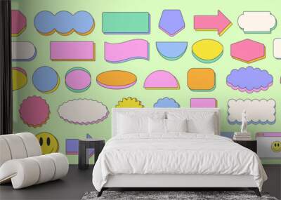 Cool Y2k Sticker Geometric Shapes. Vector Pop Art Elements. Trendy Vaporwave Graphics. Groovy Patches. Wall mural