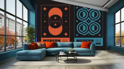 Minimal abstract posters set. Swiss Design composition with geometric shapes. Modern pattern. Wall mural