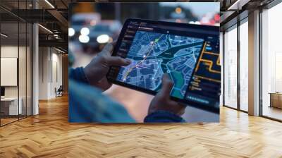 Person Holding Tablet With Map Wall mural