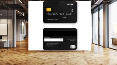 Realistic black plastic debit card vector design. Wall mural