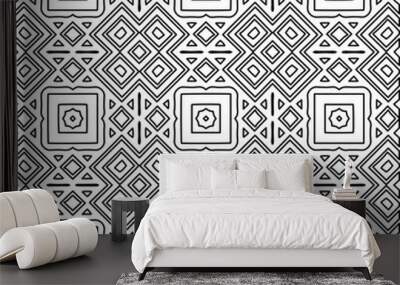 Stylish texture with figures from lines.
Abstract geometric black and white pattern for web page, textures, card, poster, fabric, textile. Monochrome graphic repeating design.  Wall mural