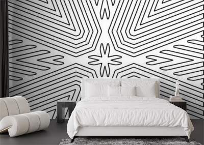 Stylish texture with figures from lines.
Abstract geometric black and white pattern for web page, textures, card, poster, fabric, textile. Monochrome graphic repeating design.  Wall mural