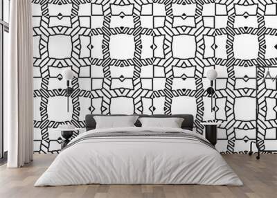 Vector pattern with symmetrical elements . Modern stylish abstract texture. Repeating geometric tiles from striped elements.Black and white pattern. Wall mural