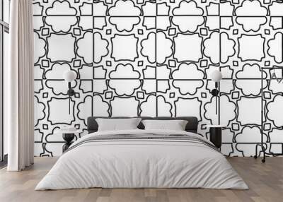 Vector pattern with symmetrical elements . Modern stylish abstract texture. Repeating geometric tiles from striped elements.Black and white pattern. Wall mural