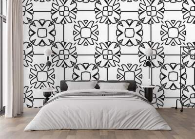 Vector pattern with symmetrical elements . Modern stylish abstract texture. Repeating geometric tiles from striped elements.Black and white pattern. Wall mural