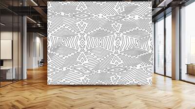 White background with black pattern. Texture with figures from lines.Line shape design.Abstract background for web page, textures, card, poster, fabric, textile. Monochrome graphic repeating design.  Wall mural