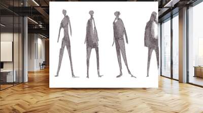 Watercolor ink architectural people sketch on white background Wall mural