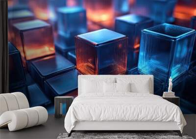 A 3D render of a sleek and modern tech background featuring translucent blocks, representing innovative technology. Wall mural