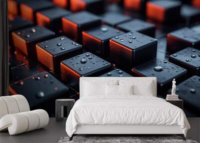 A modern tech wallpaper features neatly aligned grey glossy blocks in a 3D render. Wall mural