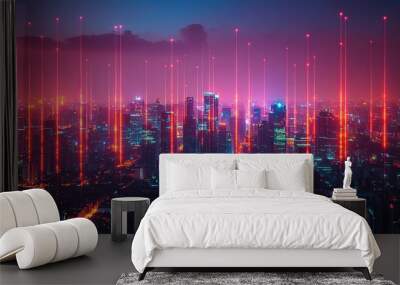 A smart city concept with wireless network connections emphasizes the role of digitalization in urban energy management. Wall mural