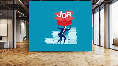 business man lift the box with big JOB word hard work concept vector Wall mural