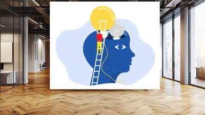 Creative Business, Businessman holding idea light bulb put  human head brain  Upskill, learn new things or knowledge development for new skill and improve job qualification concept vector illustrator Wall mural