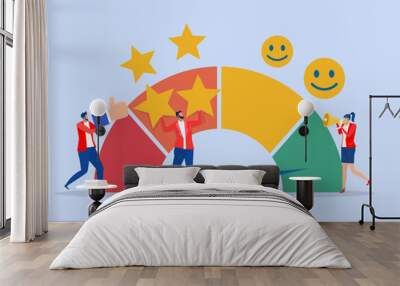 Employee engagement ,business people employee with stars and happy reward,commitment or motivation to success with company,job satisfaction, productivity or employee recognition Wall mural