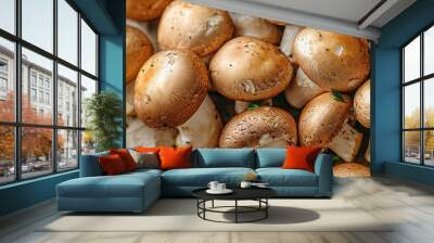 Fresh brown champignon mushrooms are piled high, perfect for healthy meals. Wall mural