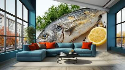 Fresh raw sea bass isolated on a white background. Wall mural