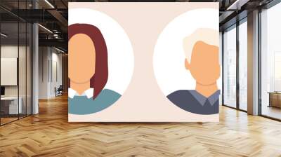 Flat illustration. Stylish profile of a woman and a man. Avatar, user profile, person icon, silhouette, profile picture. Suitable for social media profiles, icons... Wall mural