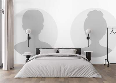 Vector flat illustration in grayscale. Round icons of man and woman. Avatar, user profile, person icon, profile picture. Suitable for social media profiles, icons, screensavers and as a template. Wall mural