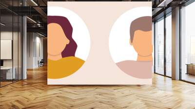 Vector flat illustration. Stylish profile of a woman and a man. Avatar, user profile, person icon, silhouette, profile picture. Suitable for social media profiles, icons, screensavers and as a templat Wall mural