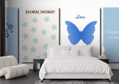 Vector illustration. Trendy y2k style posters with heart, lettering, flowers, butterfly and gradient. Modern minimalist print. Perfect as a background pattern, textile design and home decor. Wall mural