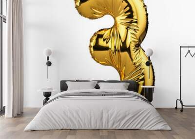 3d rendered golden foil balloon number 3 isolated on white background. Wall mural