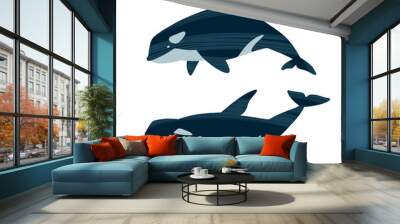 Two killer whales. Ocean animals in trendy flat style. Wall mural