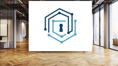 encrypted data cyber security logo design vector. algoritm digital tech dots connection template. Wall mural