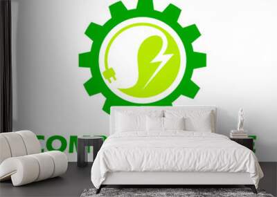 Green Power Energy Logo Design Element, Thunder Leaf Logo, Leaves icon vector Wall mural