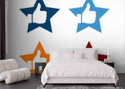 thumbs up star logo design vector sign. symbol of good rating evaluation success and quality Wall mural