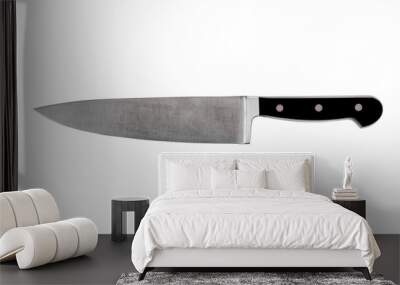 Large steel kitchen knife isolated on pure white background Wall mural