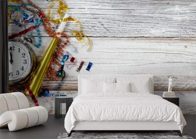 midnight new year celebration with party objects Wall mural