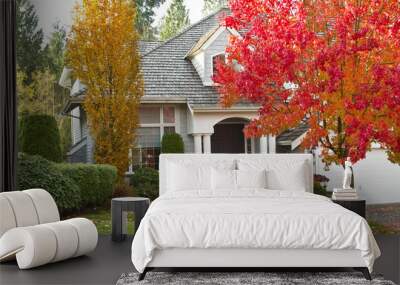 Residential Home during Fall Season Wall mural