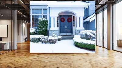 walkway to home decorated for the winter christmas or new year holiday with snow Wall mural