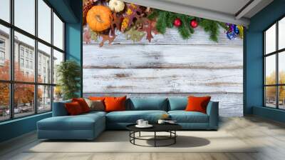 yearend seasonal holidays on rustic white wood Wall mural