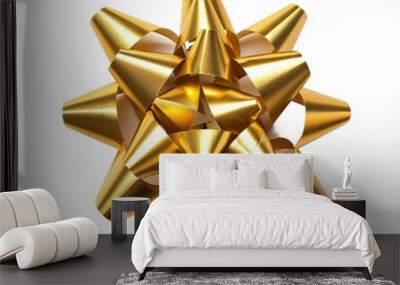 Gold star gift bow ribbon on transparent or white background Wall mural