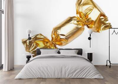 Golden candy wrapper on transparent or white background Wall mural