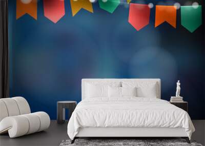 brazilian june party. festa junina. string of lights, party flags. party decoration. festive night,  Wall mural